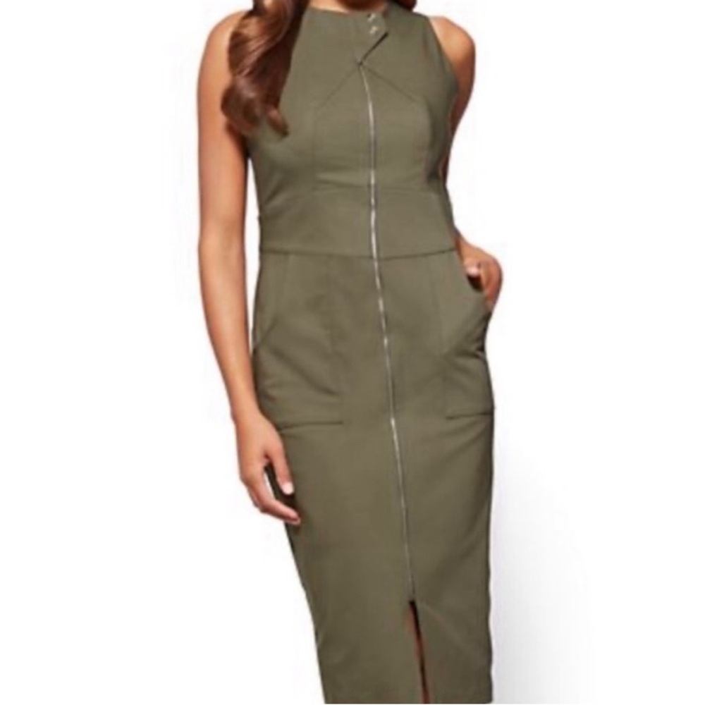 New York & Company Khaki Midi Dress